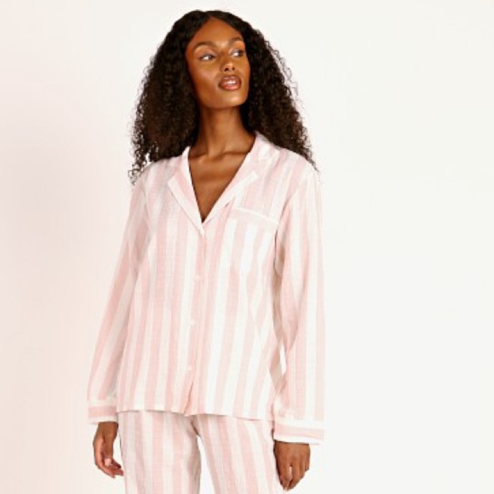 Eberjey Umbrella Stripes Woven Long PJ only top Ballet Pink Medium